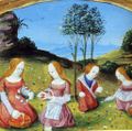 1492 Jeunes filles de la noblesse cueillant des fleur, Missel de Jean de Foix, Toulouse, Paris BNF.jpg