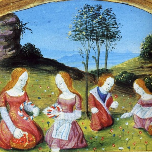 Файл:1492 Jeunes filles de la noblesse cueillant des fleur, Missel de Jean de Foix, Toulouse, Paris BNF.jpg