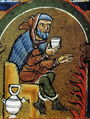 1235 Homme buvant et se rechauffant, Psautier d-Hildesheim, Paris, BNF.jpg