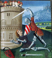 Lancelot tranche la tête de Méléagant lors du second duel Atelier d'Evrard d'Espinques. Centre de la France (Ahun), vers 1475 1..png