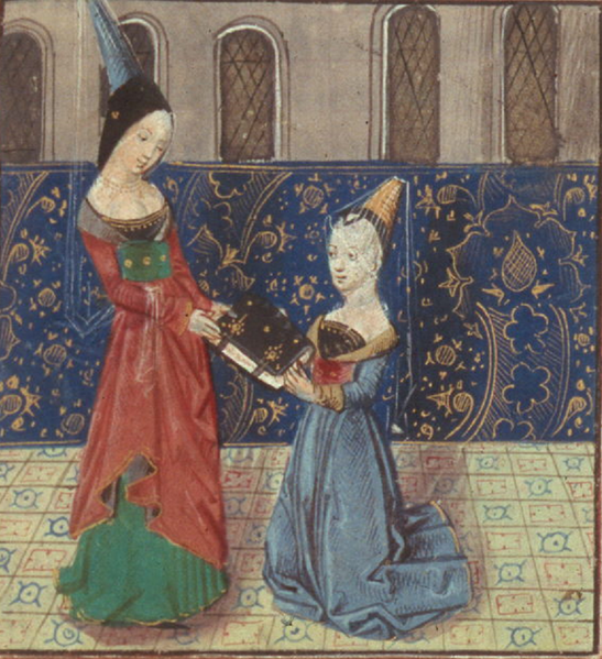 Файл:Christine de Pizan presents her Book to Margaret of Burgundy The Treasure of the City of Ladies, Paris BN fr. 1177, folio 114 c. 1475.png