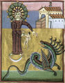 Apocalisse di enrico II, il drago minaccia la donna, 1000-1020, bamberga, staatsbibliothek, ms. 140 f29 v. 20,4x29,5 cm.jpg