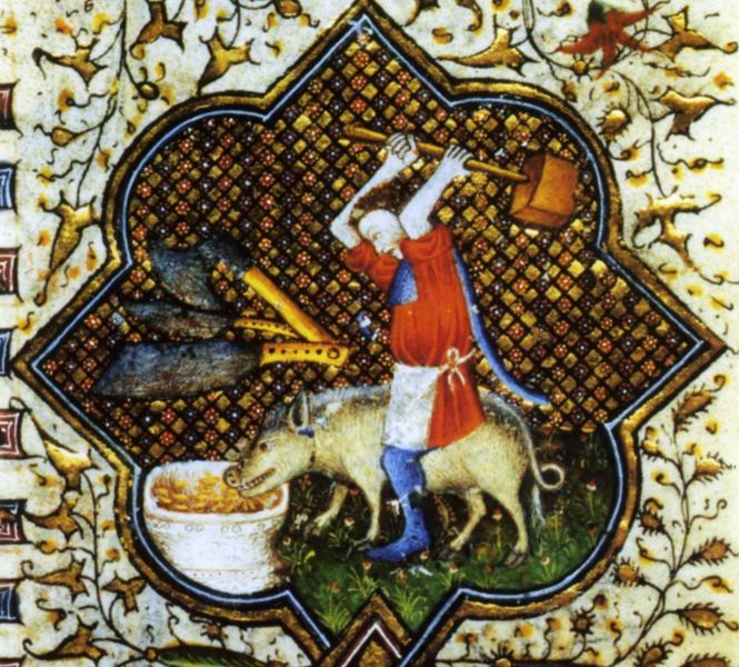 Файл:1430 le cochon est tue avec une masse, livre d-Heures de Marguerite d-Orleans, Rennes, Paris BNF1.jpg