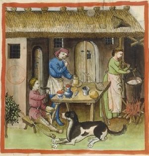 Making white cheese (fol. 60), Tacuinum Sanitatis (BNF Latin 9333), 15th century.jpg