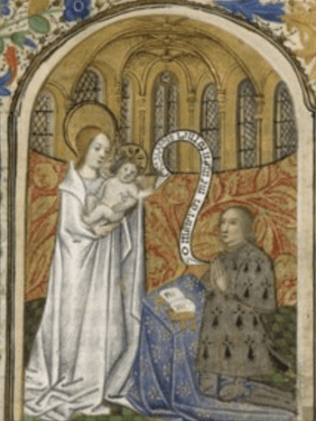 Pierre II de Bretagne en prière devant la Vierge à l'Enfant1.png