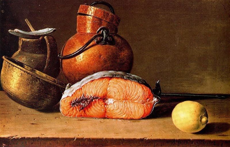 Файл:Bodegón con trozo de salmón, un limón y tres vasijas Luis Egidio Meléndez.jpg