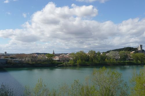 Vue sur Beaucaire depuis le milieu du Rhône (sur le pont).JPG