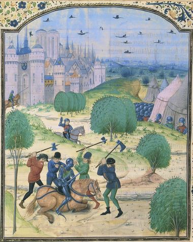 Chroniques d'Angleterre - BNF Fr87 f299v (assassinat d'un chevalier anglais).jpg